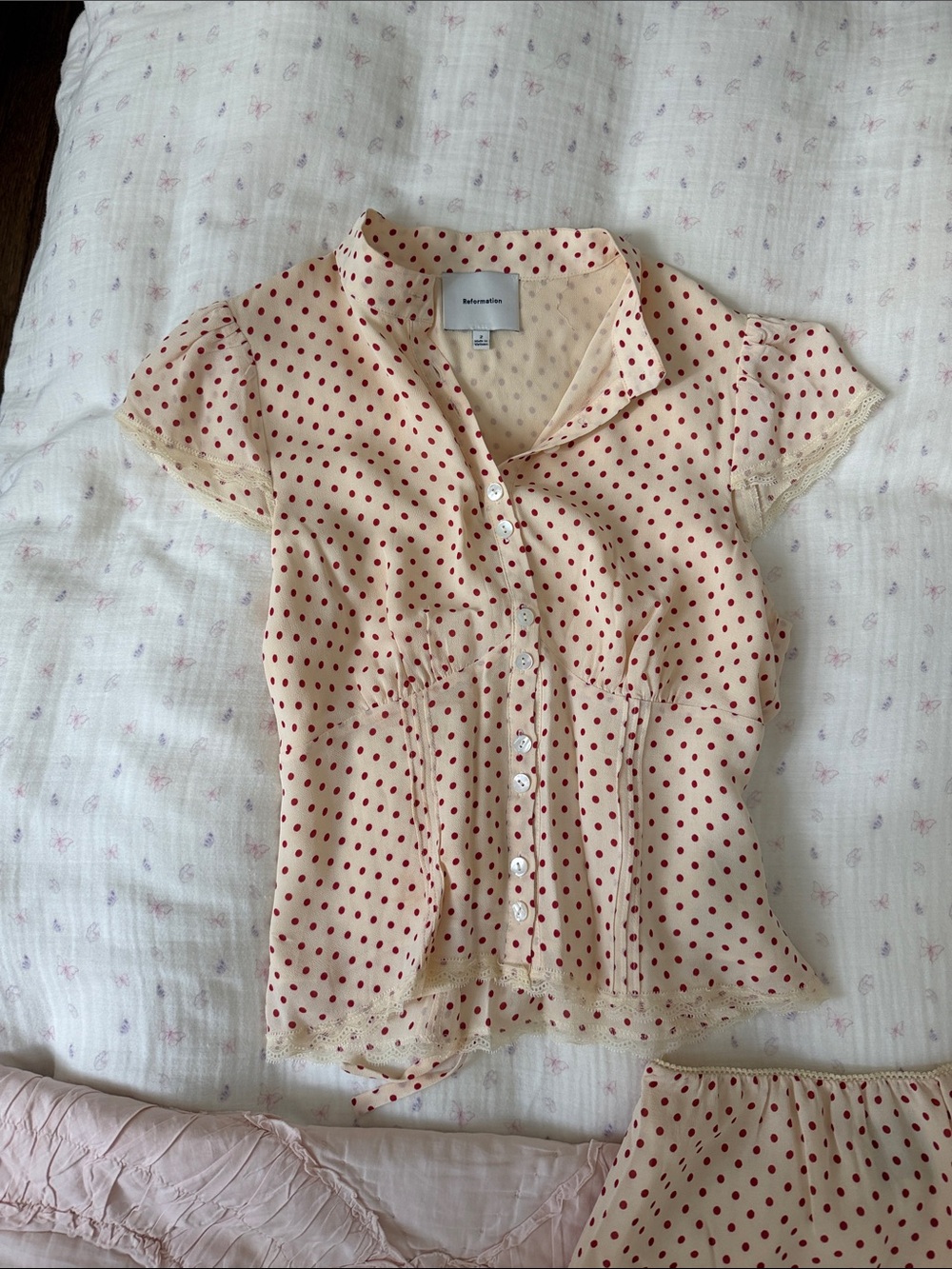 Reformation Polka Dot Red & Cream Set